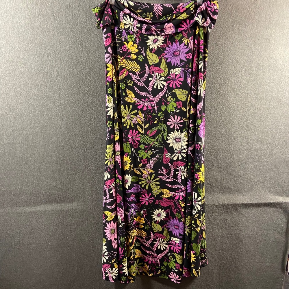 floral Maxi Skirt Black XL stretch whimsigoth fairy grunge boho botanical hippie - Picture 3 of 7